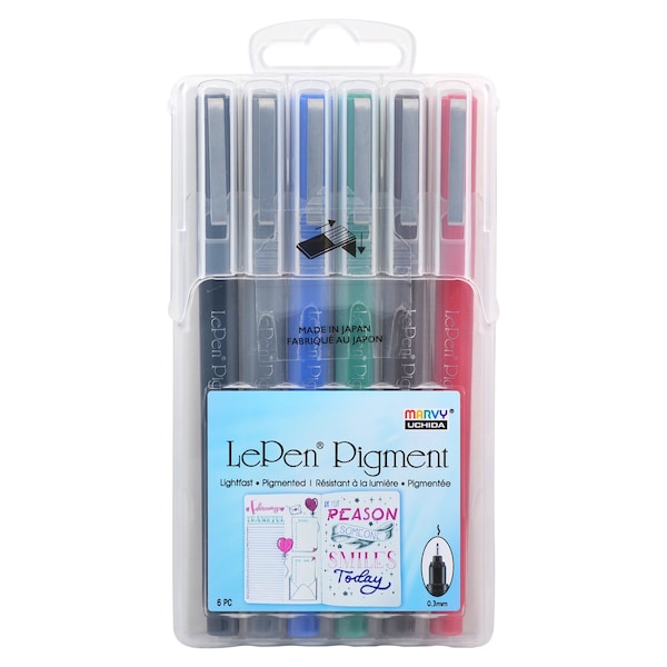 Marvy Uchida LePen Pigment Pens, Primary Colors, 6PK UCH49006A - main
